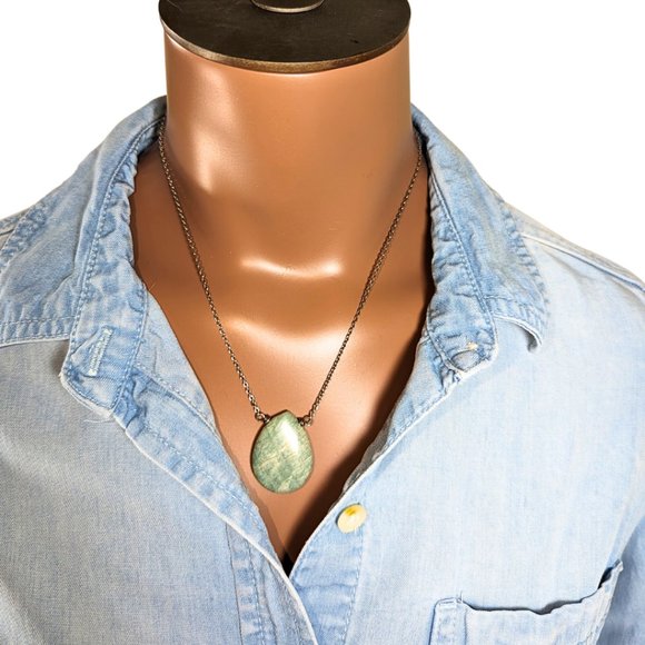 Amazonite Tear Drop Silver Necklace Handmade - Picture 3 of 9